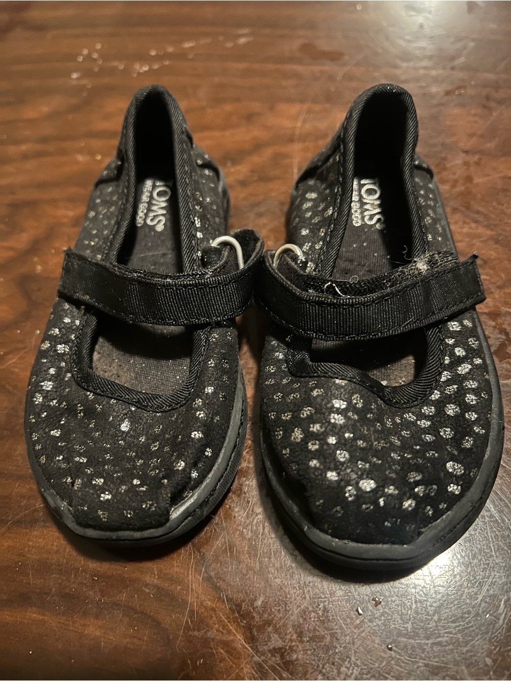 TOMS Kids Black Sparkle Hook-and-Loop Mary Janes